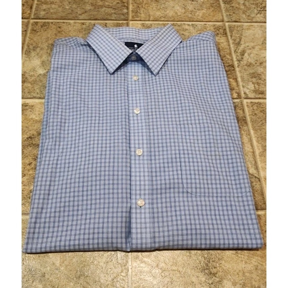Stafford Regular Fit Mens Button Up Size 18 Short Sleeve Plaid, Lightweight, EUC